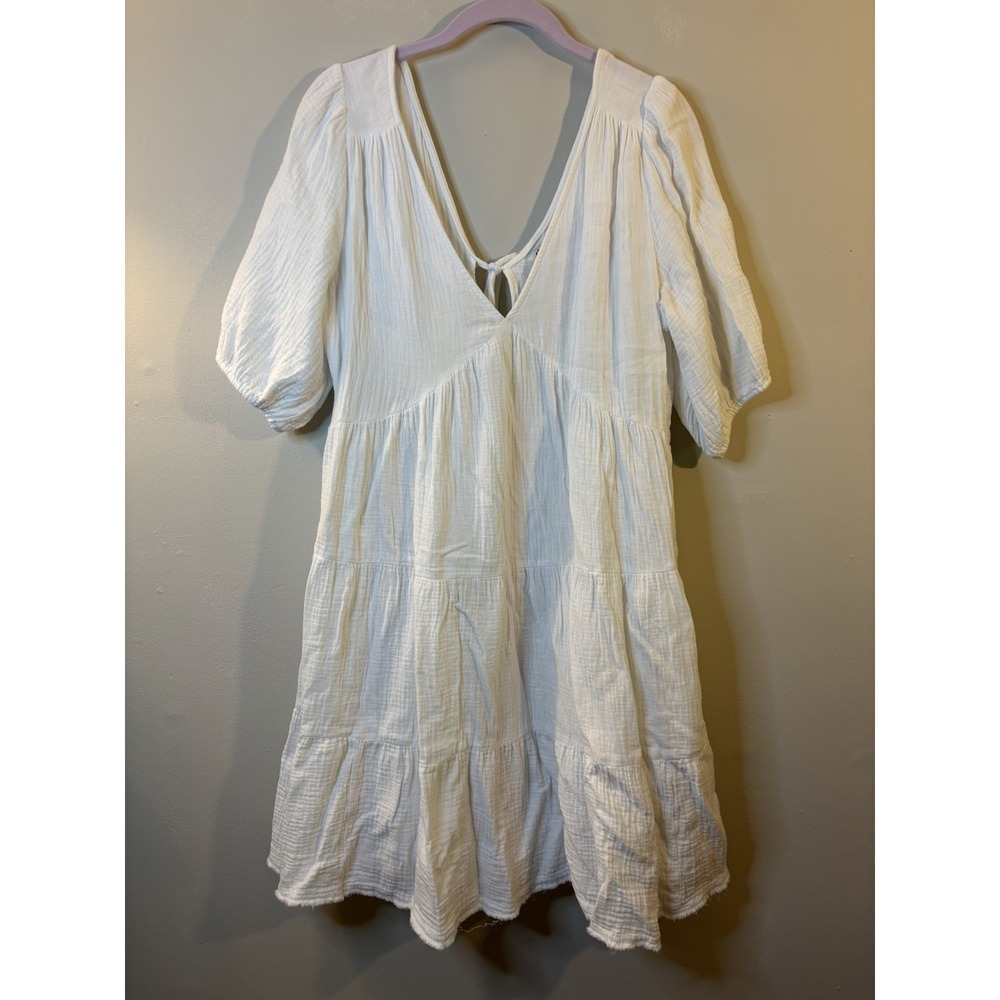 AERIE White Cotton Gauze Babydoll Dress L Beach Coastal